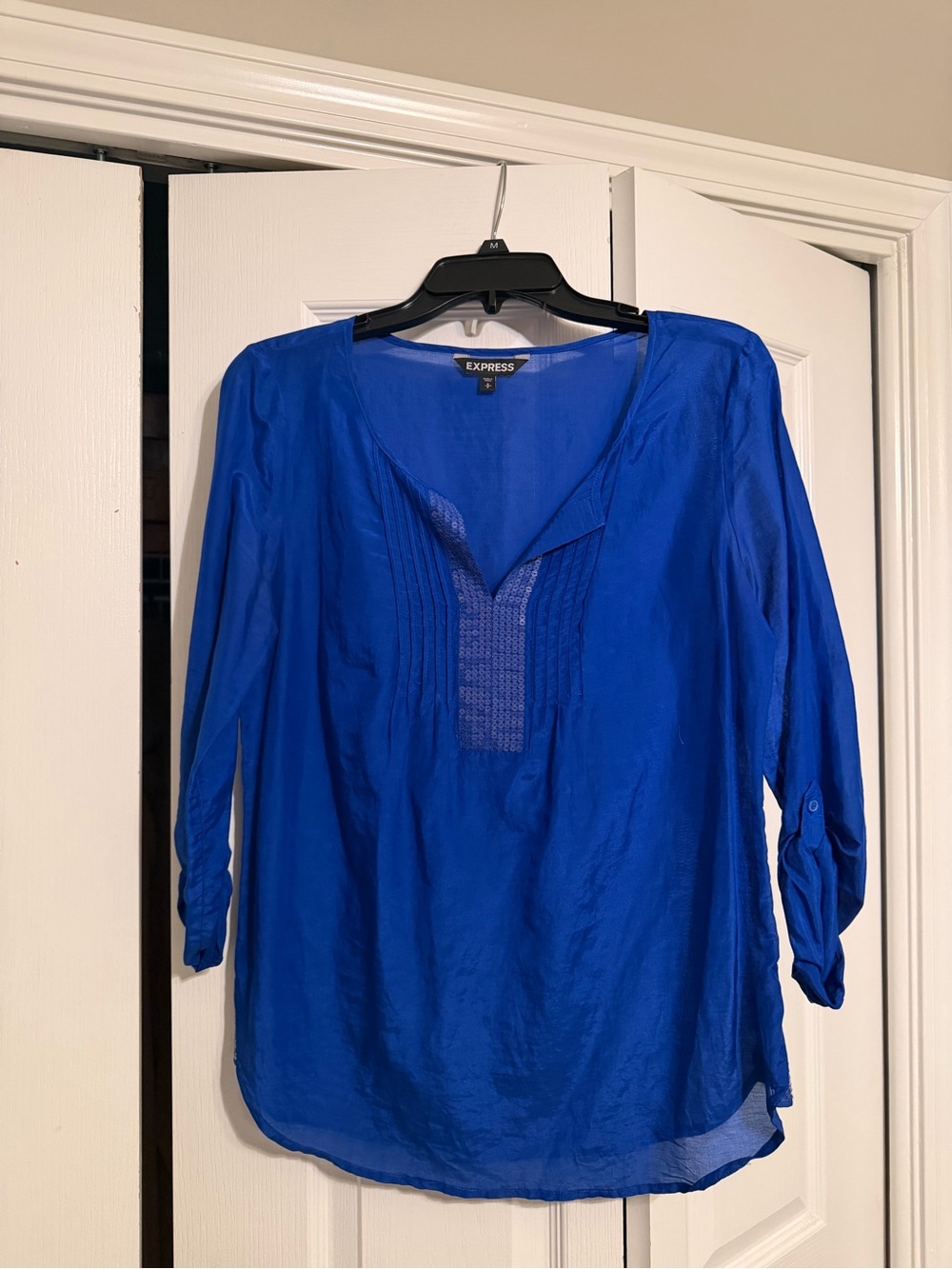 Express Women’s Cobalt Blue Pintuck V-Neck Blouse